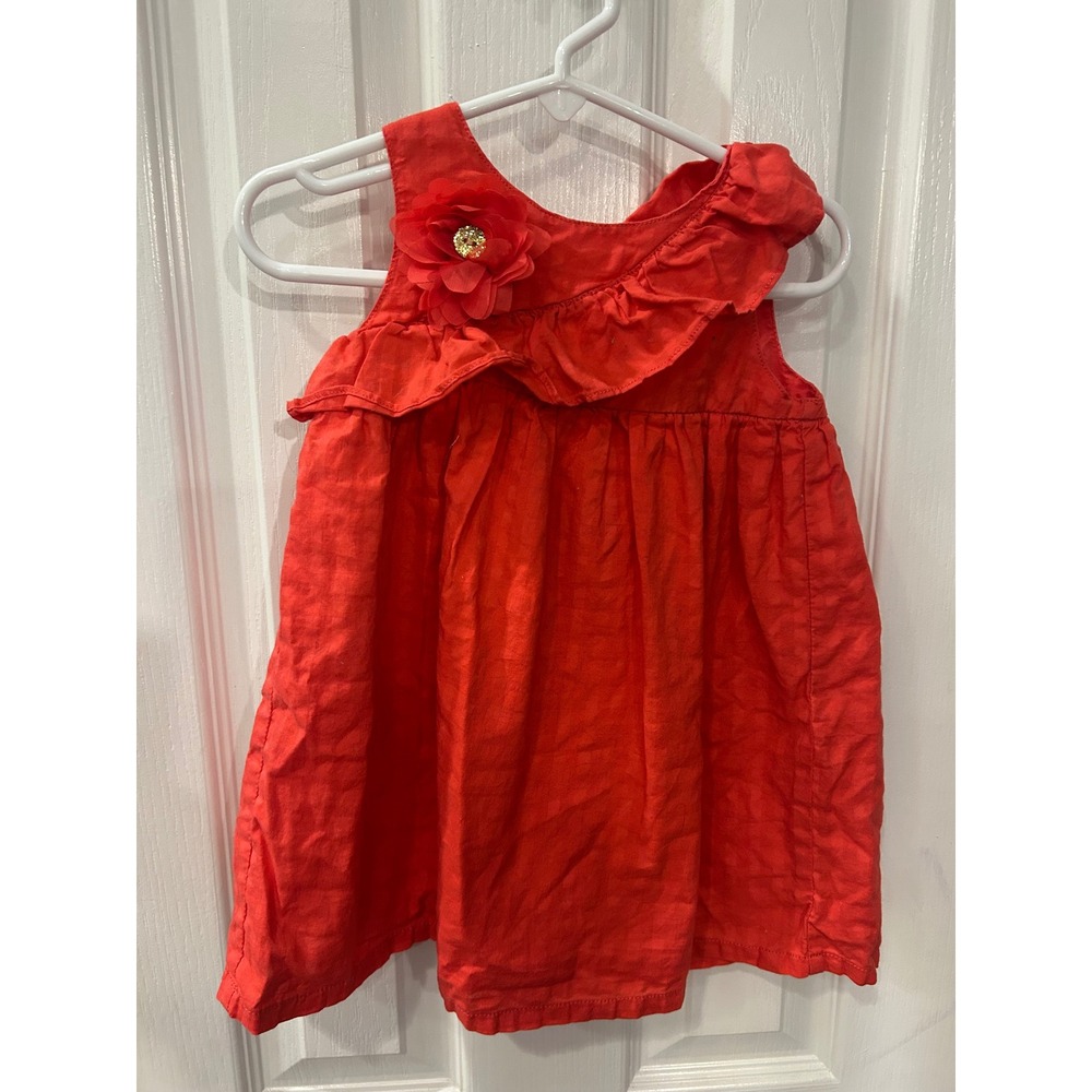Gymboree Dress Red Ruffle Floral Gold Button Cotton Toddler Special - Picture 1 of 6